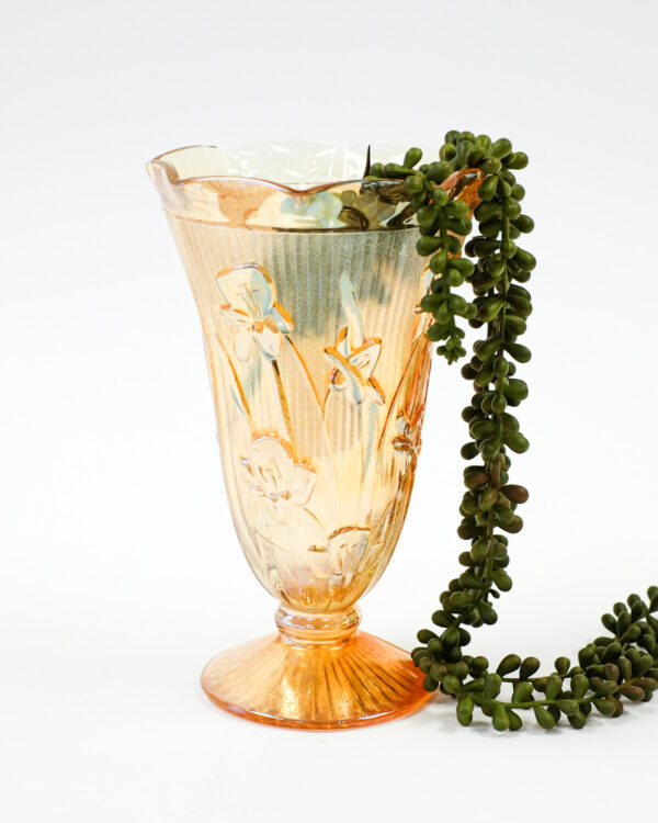 Jeannette Iris Herringbone Marigold Carnival Glass Vase