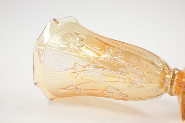 Jeannette Iris Herringbone Marigold Carnival Glass Vase