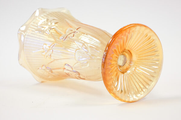 Jeannette Iris Herringbone Marigold Carnival Glass Vase