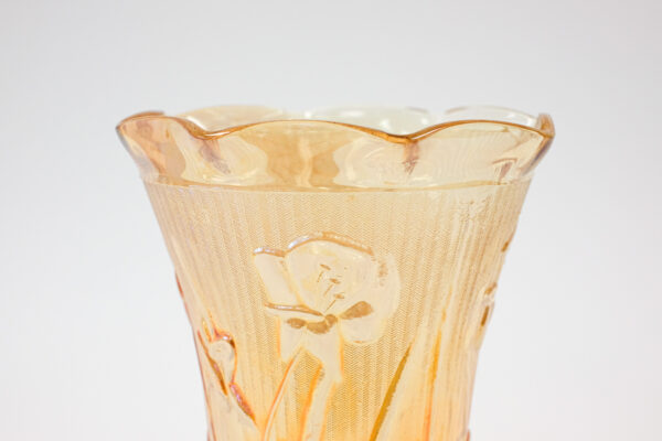 Jeannette Iris Herringbone Marigold Carnival Glass Vase