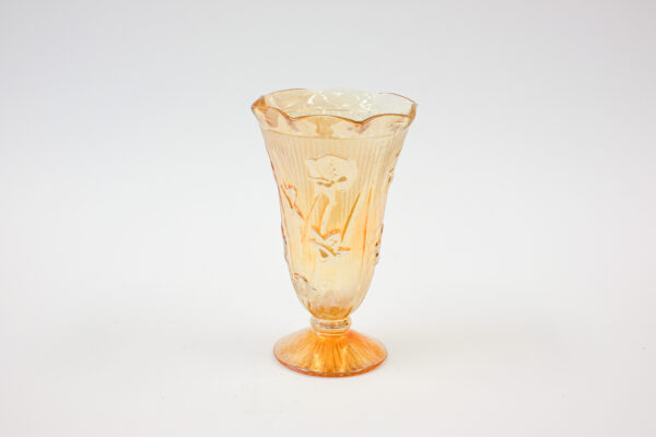 Jeannette Iris Herringbone Marigold Carnival Glass Vase