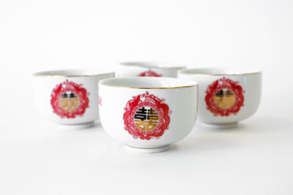 Phoenix and Dragon Gilded Sake Cups Set of 4