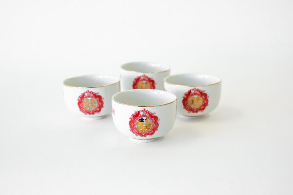 Phoenix and Dragon Gilded Sake Cups Set of 4