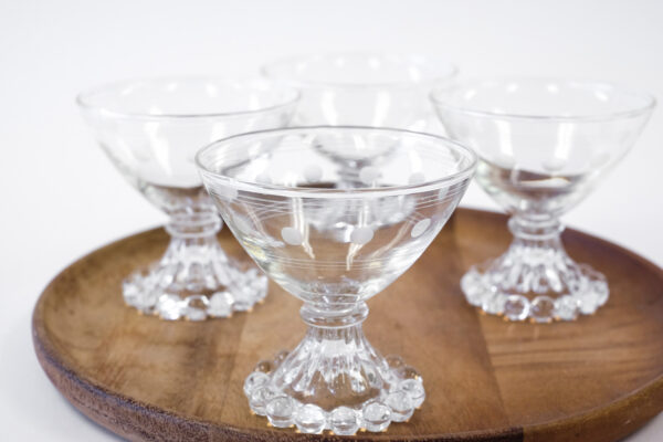 1950's Anchor Hocking Boopie Etched Coupe Glasses, Set of 4