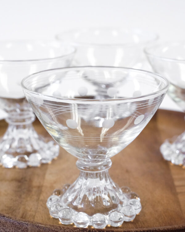 1950's Anchor Hocking Boopie Etched Coupe Glasses, Set of 4