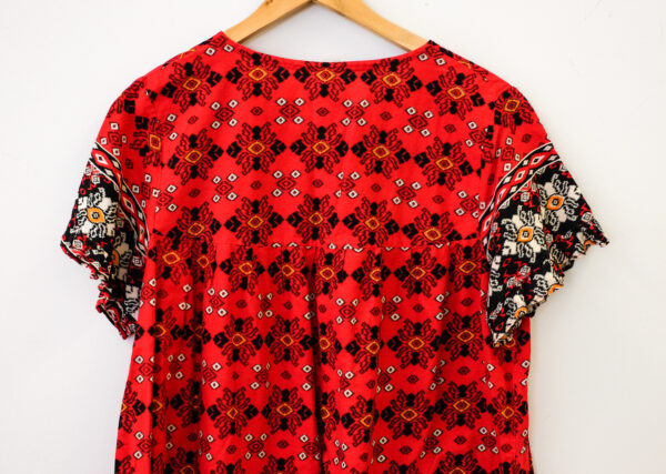 Red Floral Print Boho Shift Dress