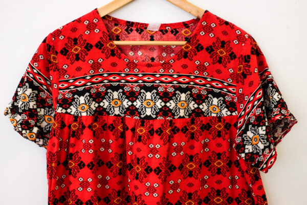 Red Floral Print Boho Shift Dress