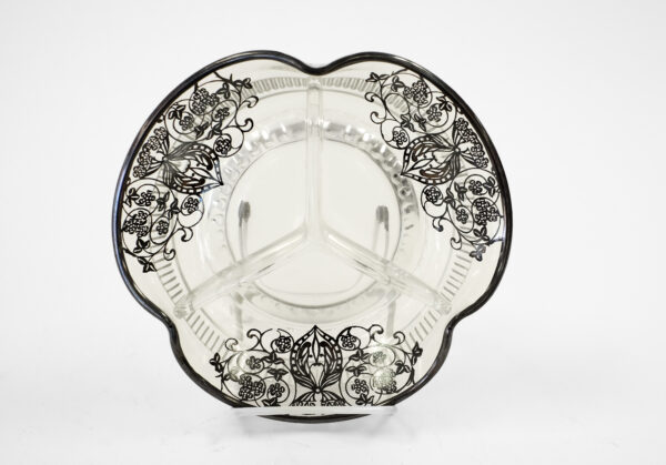 1940s Cambridge Glass Silver Overlay Divided Dish