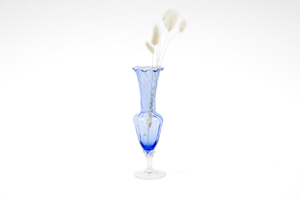 60s Cobalt Murano Style Blown Art Glass Vase with Crystal Base