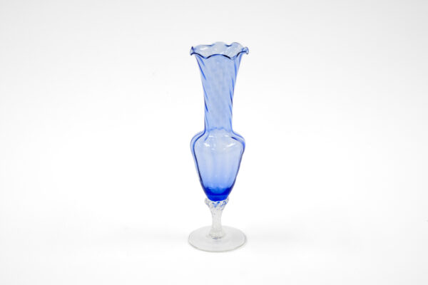 60s Cobalt Murano Style Blown Art Glass Vase with Crystal Base