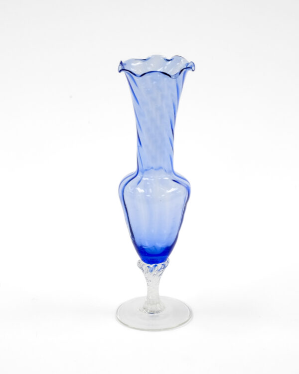 60s Cobalt Murano Style Blown Art Glass Vase with Crystal Base