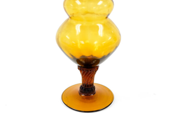 60s Amber Murano Style Blown Art Glass Vase with Crystal Base