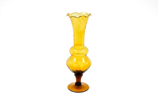 60s Amber Murano Style Blown Art Glass Vase with Crystal Base