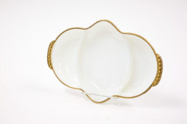 1950's Anchor Hocking Fire King Milk Glass Serving Dish with Gold Beaded Trim