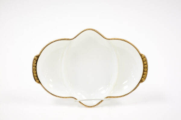 1950's Anchor Hocking Fire King Milk Glass Serving Dish with Gold Beaded Trim