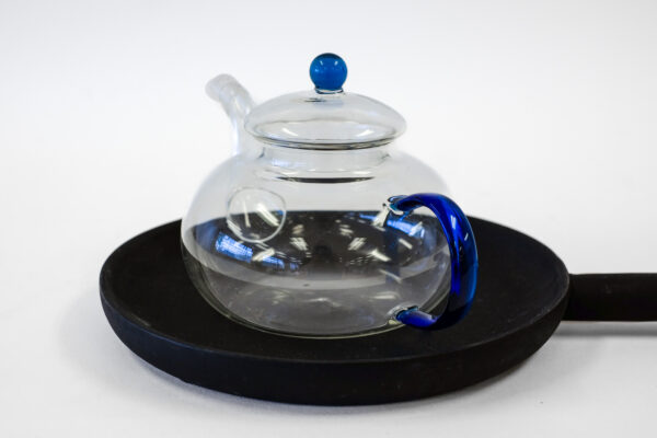 Blown Glass Blooming Teapot with Cobalt Blue Accents