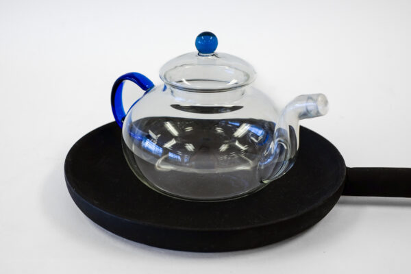 Blown Glass Blooming Teapot with Cobalt Blue Accents