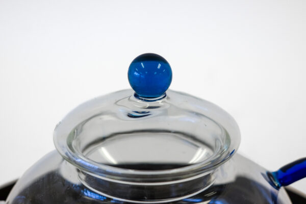 Blown Glass Blooming Teapot with Cobalt Blue Accents