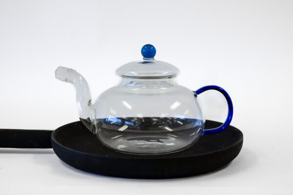 Blown Glass Blooming Teapot with Cobalt Blue Accents