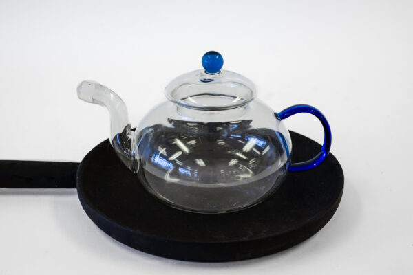 Blown Glass Blooming Teapot with Cobalt Blue Accents