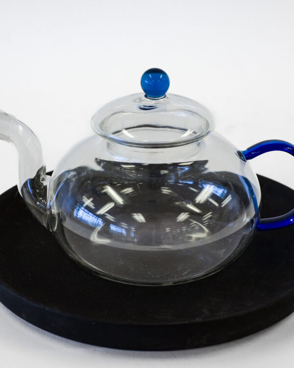 Blown Glass Blooming Teapot with Cobalt Blue Accents