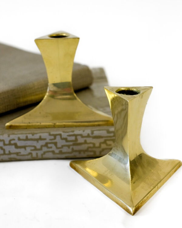 MCM Atomic Solid Brass Candleholder Set